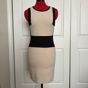 Cream and Black Sleeveless Sheath Mini Dress